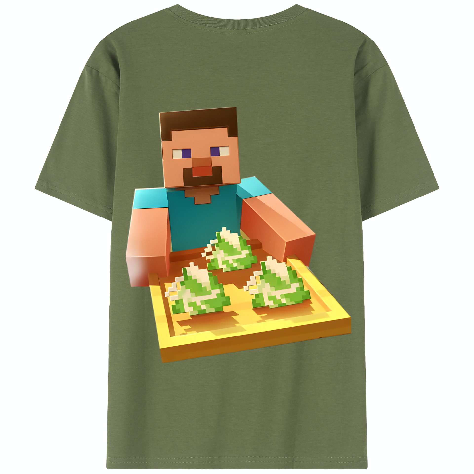 （画像用） マインクラフト ブロックの世界 Minecraft MC Block world 綿100％半袖Tシャツ（背面プリント）